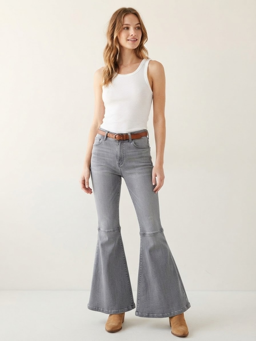Free People High Rise Grey Flare Jeans Size 26R Bell Bottom Denim